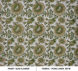 Handcrafted Elegant Green Floral Pure Linen Sustainable & Soft Fabric - Sunflower Design