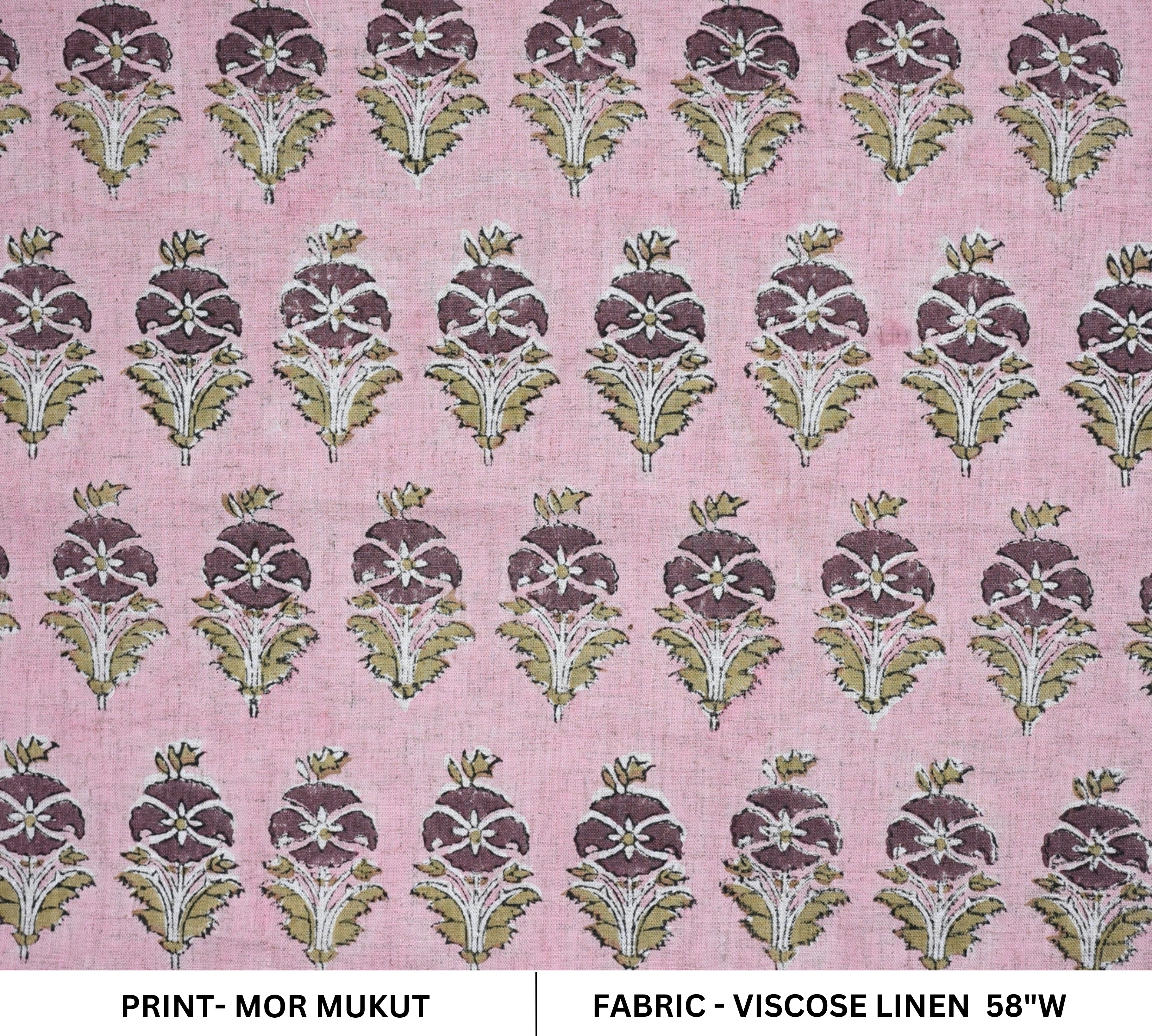 Handcrafted Pink Floral Viscose Linen Fabric Mormukut Design for Decorative Use