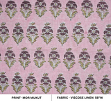 Handcrafted Block Printed Pink Floral Viscose Linen Fabric Mormukut Design for Couch/Sofa