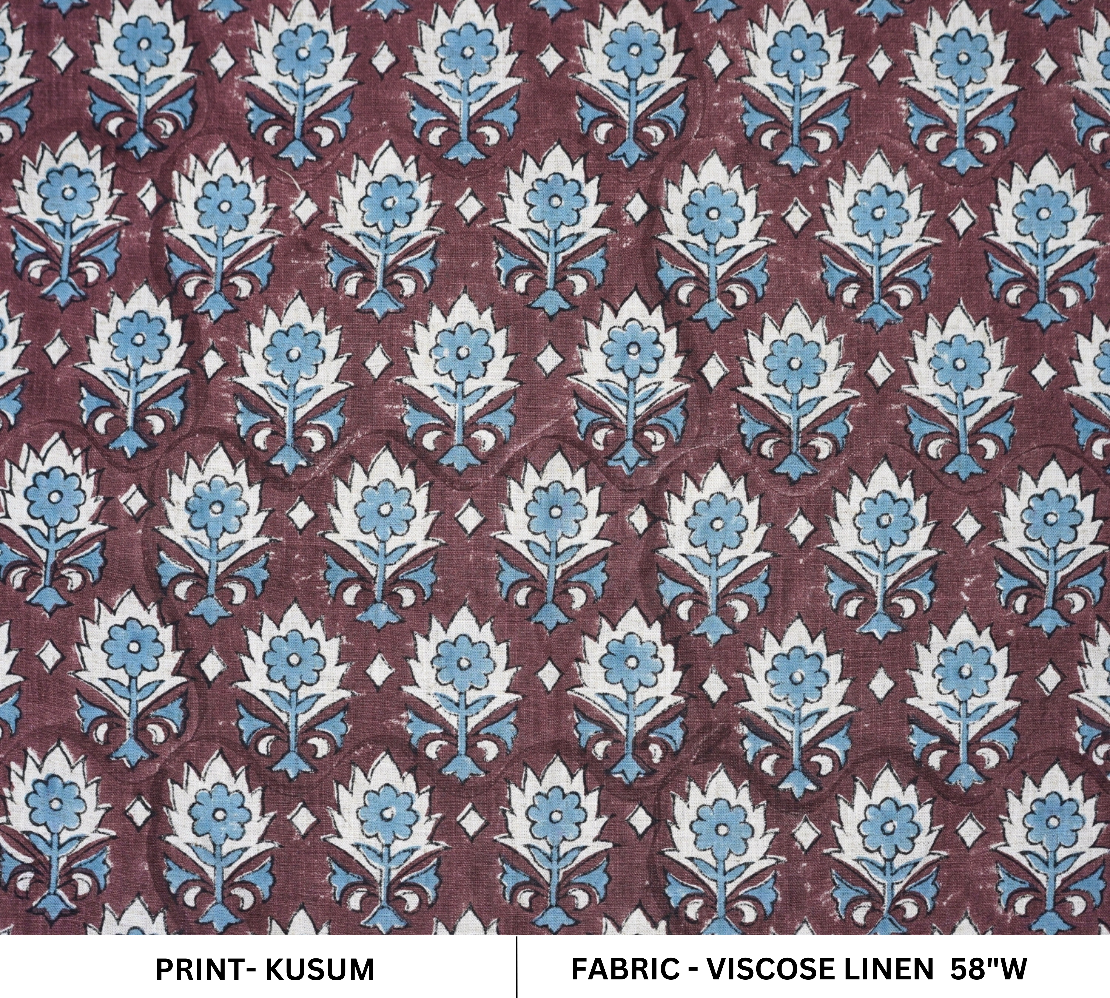 Handmade Maroon Floral Boho Viscose Linen Fabric – Kusum Design for Home Décor