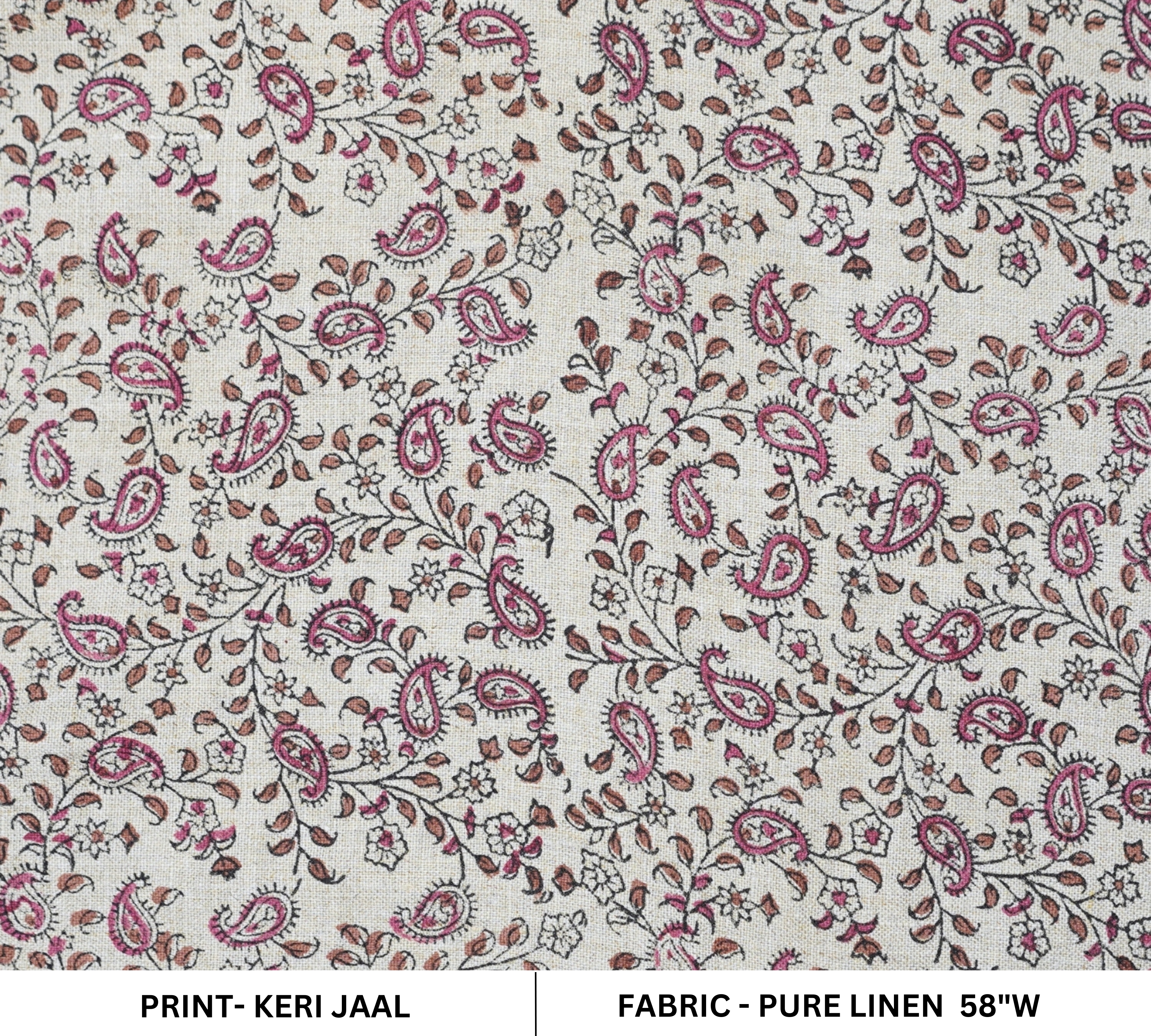 Handmade Craftsmanship Mediumweight Pink Floral Keri Jaal Pure Linen Fabric