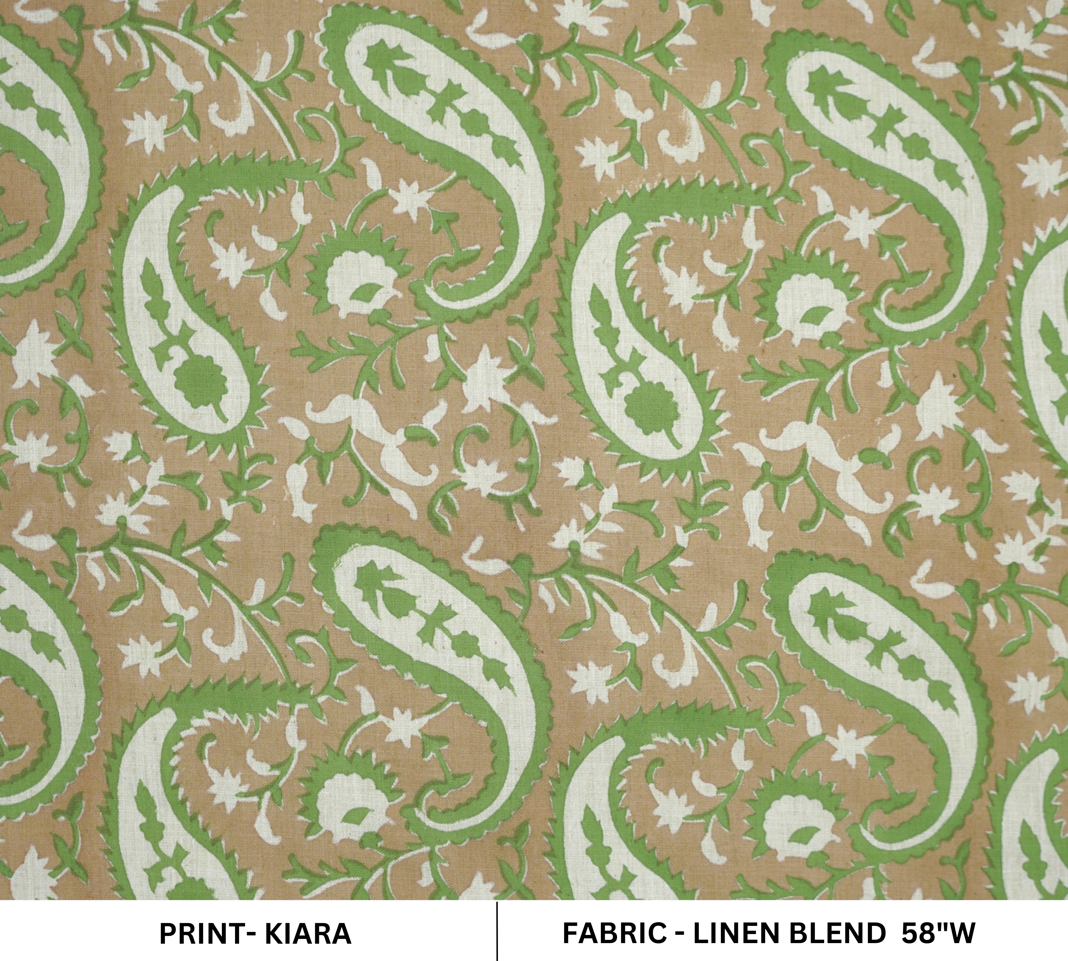 Handcrafted Green Floral Block Printed Fabric Linen Blend Beauty - Kiara 