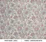 Handmade Boho Block Printed Floral Fabric in Pink on Linen Blend - Jarul Design