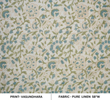HandCrafted Block Print Green Floral Pure Linen Fabric - Vasundhara Design