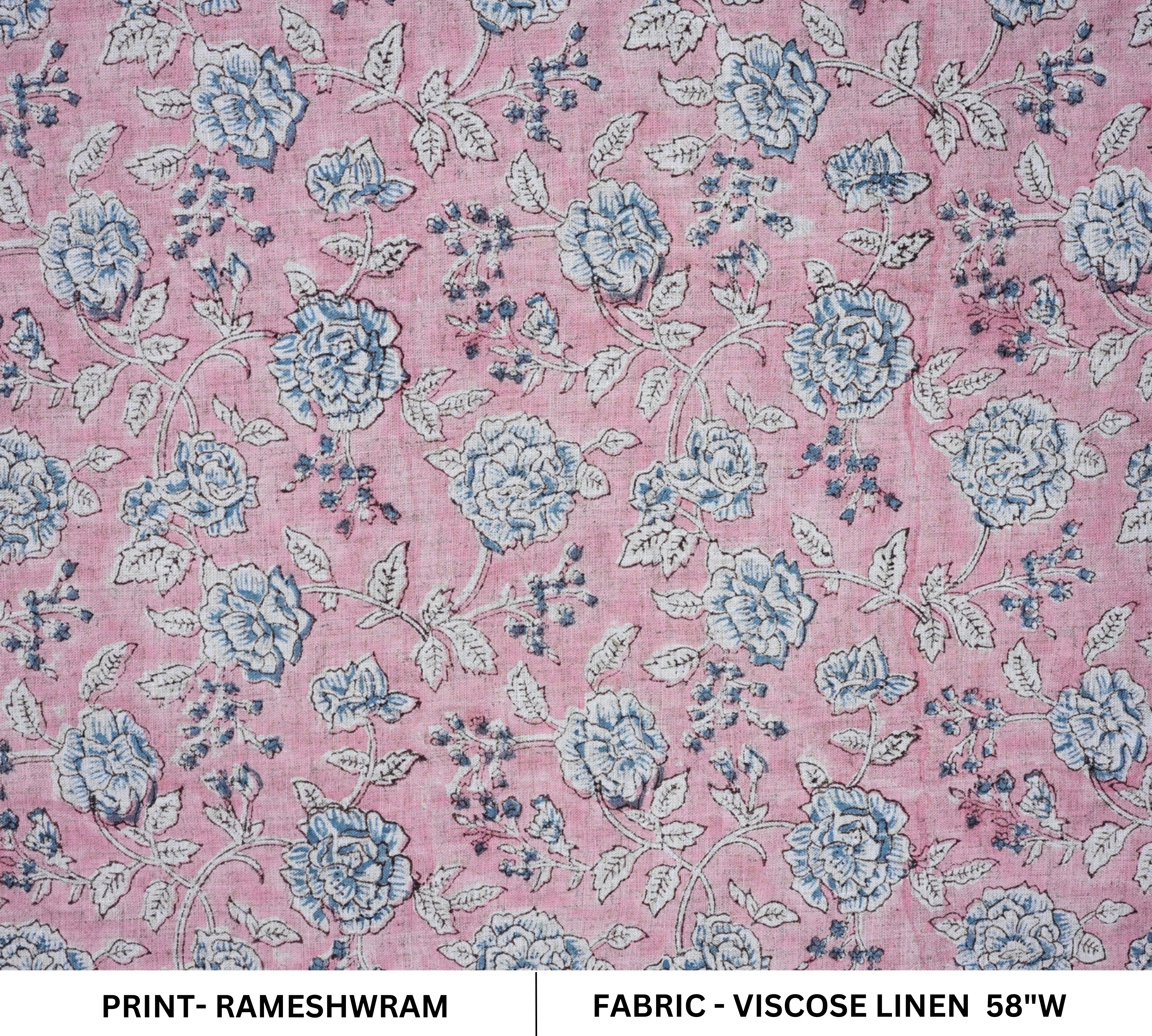 Handmade Pink Floral Viscose Linen Fabric Rameshwaram Design for Home Décor