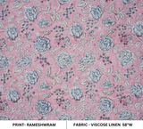 Handmade Pink Floral Boho Soft Viscose Linen Handblock Printed Fabric - RAMESHWARAM