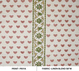 Handmade Block Printed Boho Pink Floral Fabric on Breathable Linen Blend - Priya Design