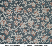 Gray Home Fabric Boho Floral Block Print Lightweight Feel on Linen Blend - Mrignayani 