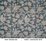 Handmade Gray Fabric Boho Floral Block Print Lightweight Feel on Linen Blend - Mrignayani