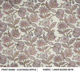Handmade Indian Block Printed Pink and Green Floral Linen Blend Fabric – Custard Apple