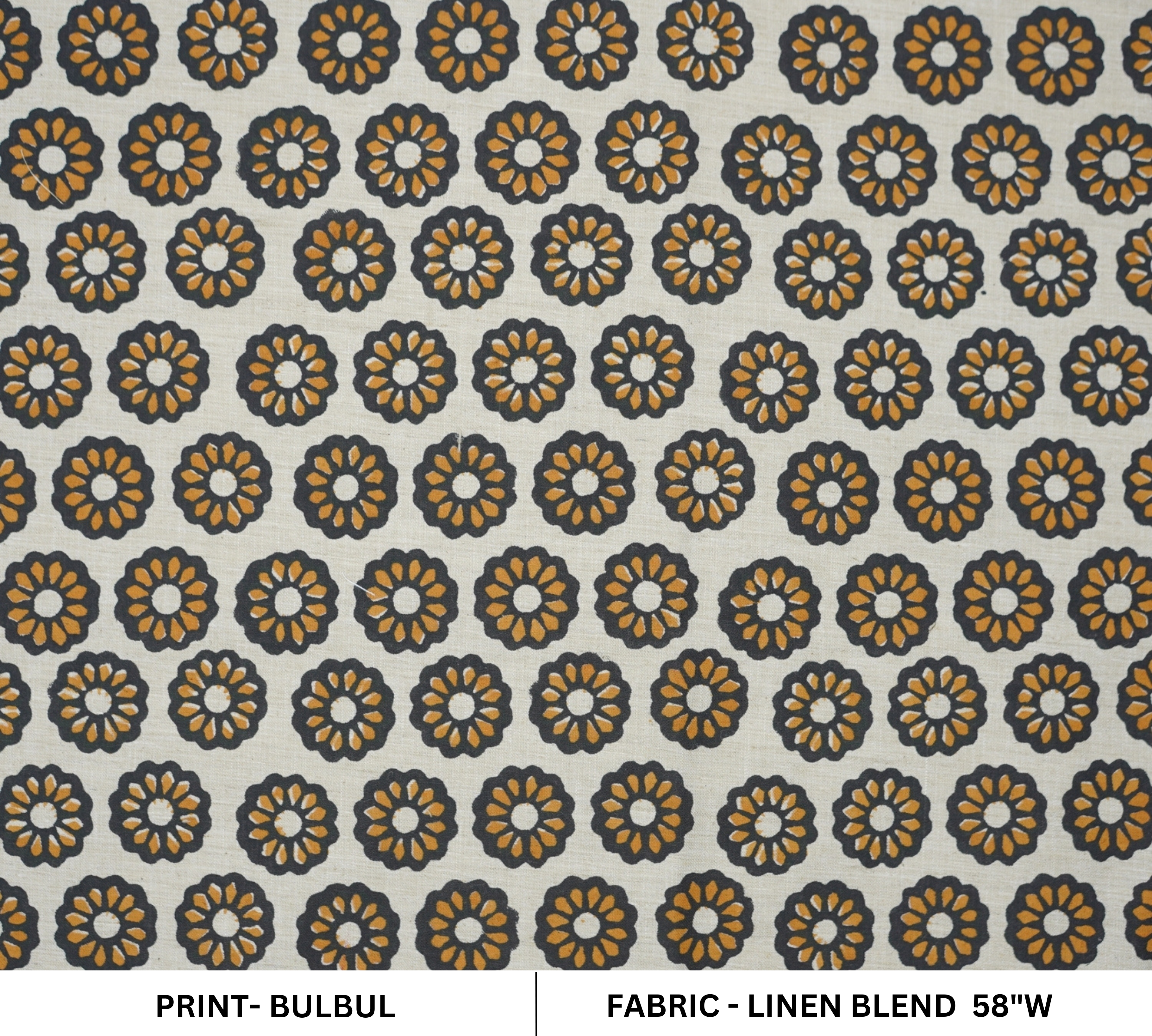Handprinted India Made Black Floral Soft Touch Linen Blend Fabric - Bulbul 