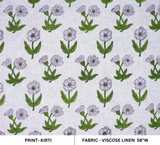 Block Print Boho Green Purple Floral Viscose Linen Fabric- Kirti Design