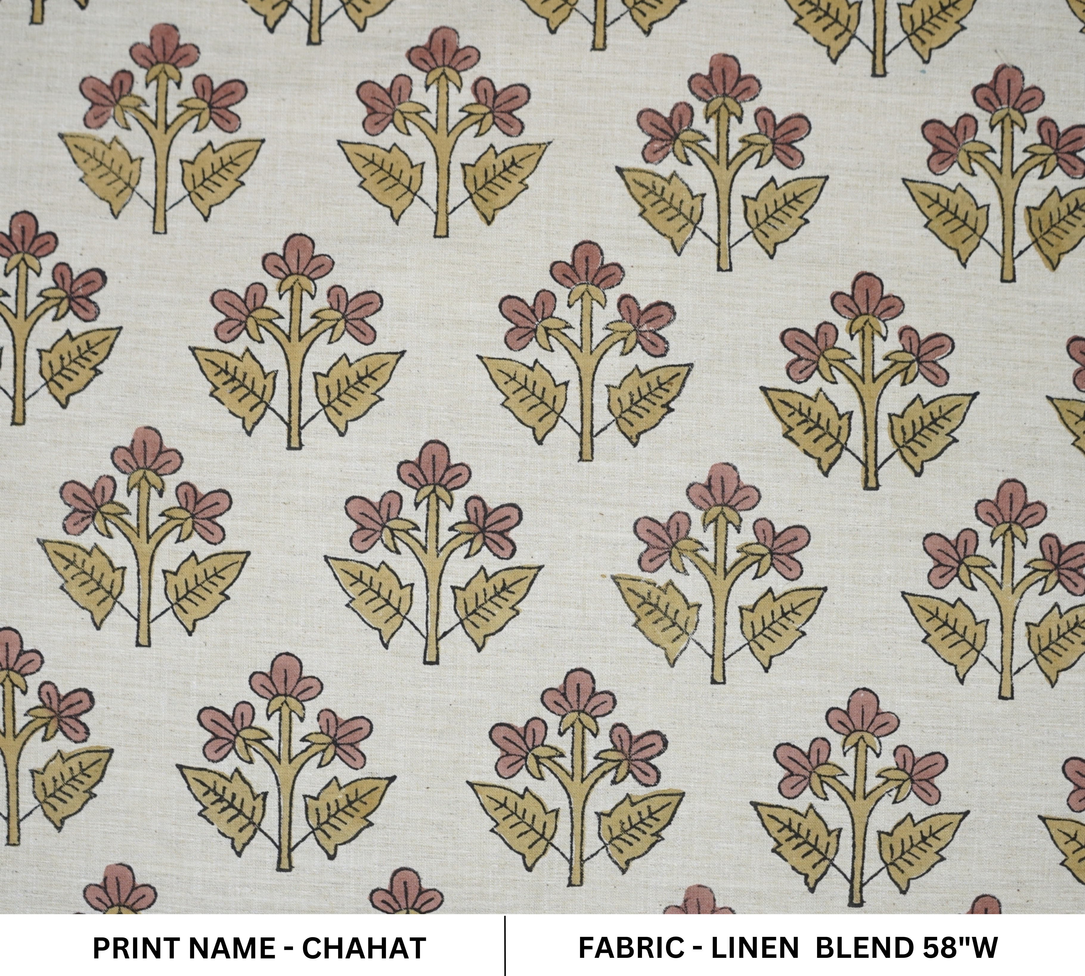 Handblock Printed Boho Style Pink Floral Linen Blend Fabric – Chahat Print 