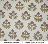 Handblock Printed Boho Style Pink and Green Floral Linen Blend Fabric – Chahat Print