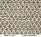 Handmade Block Printed Mediumweight Brown Floral Pure Linen Fabric – Gulmohar