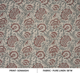 Handcrafted Block Print Beige Linen Fabric for Modern Interiors - Sonakshi