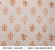 Block Print Pure Linen 58" Wide, Indian Upholstery Fabric, pillow cover fabric, Curtain Linen By The Yard - Tula Orange