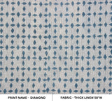 Indian Handcrafted Designer Blue Floral Throw Block Printed Thick Linen Fabric - DIAMOND