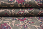 Hand block thick linen 58" Wide, Indian block print fabric, linen cushion covers, Curtains for home, Floral print - SARASWATI