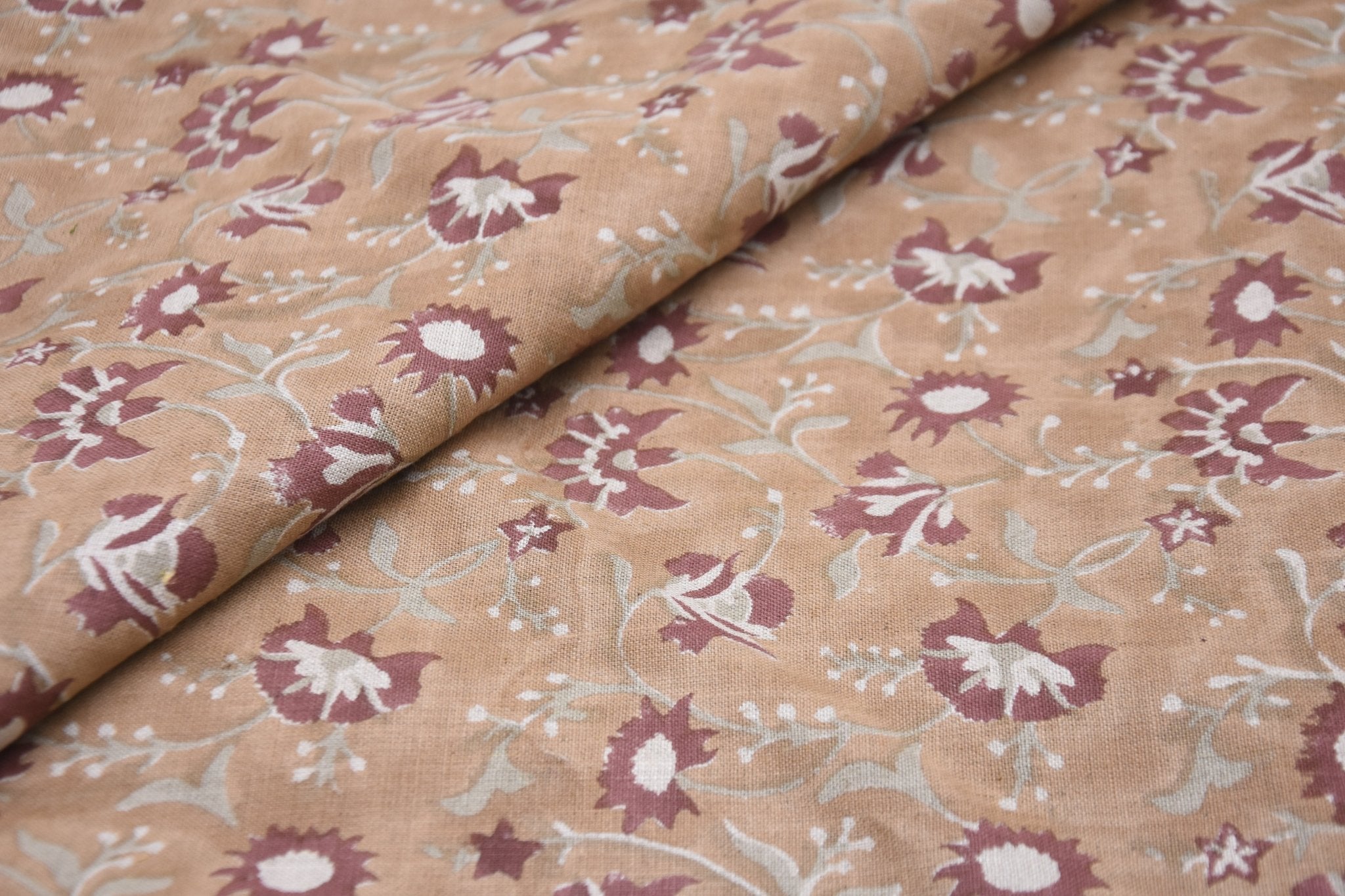 Hand block print pure linen 58" wide, handloom Indian fabric , floral pillow print, upholstery, linen by yard - NAAYAB