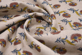 Modern Hand Block Print Brown Pure Linen Fabric - Daffodil Flower