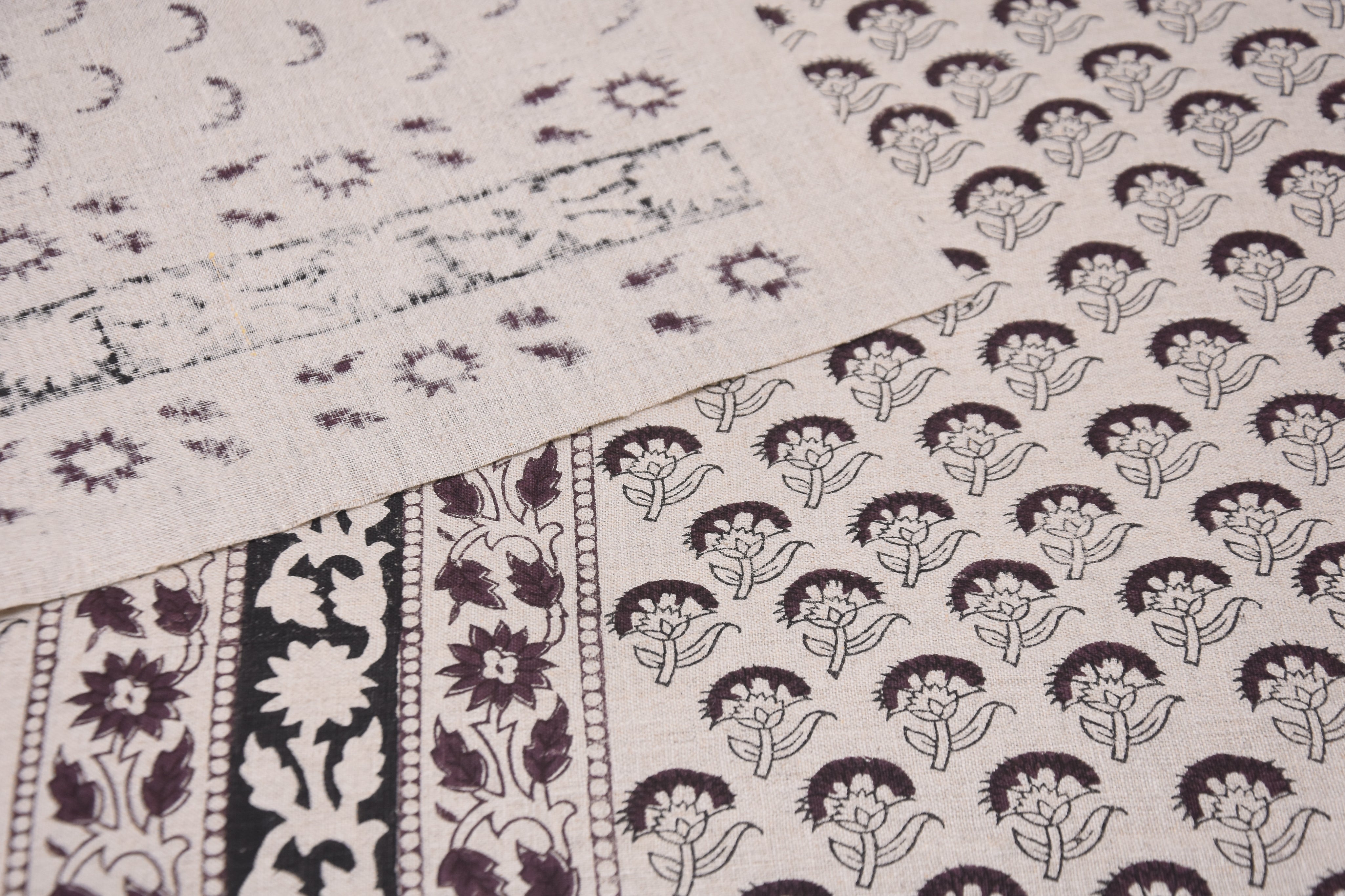 Block print fabric, linen fabric pillows and cushions, pure linen 58" wide, printed curtains, Indian block print fabric - JUJU BORDER