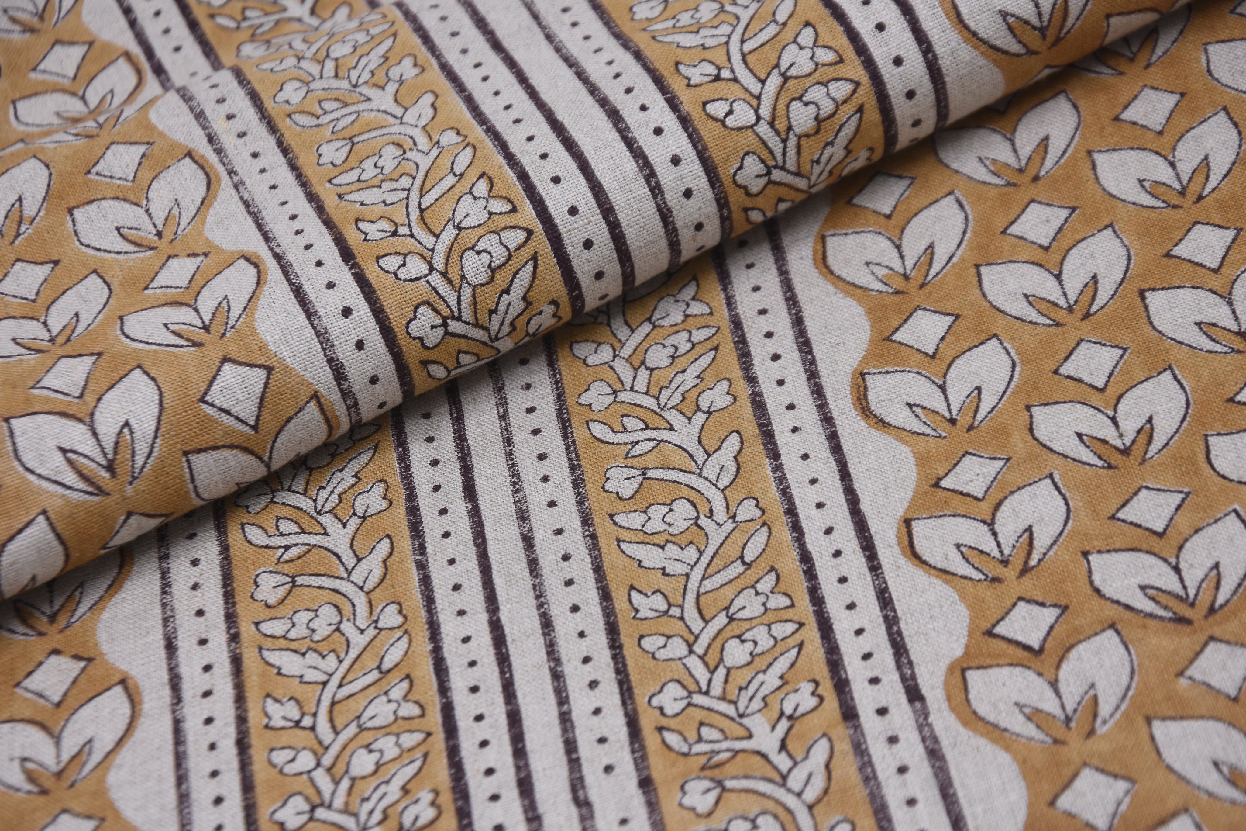 Block print fabric, linen fabric pillows and cushions, pure linen 58" wide, printed curtains, Indian block print fabric - TITLEE BORDER