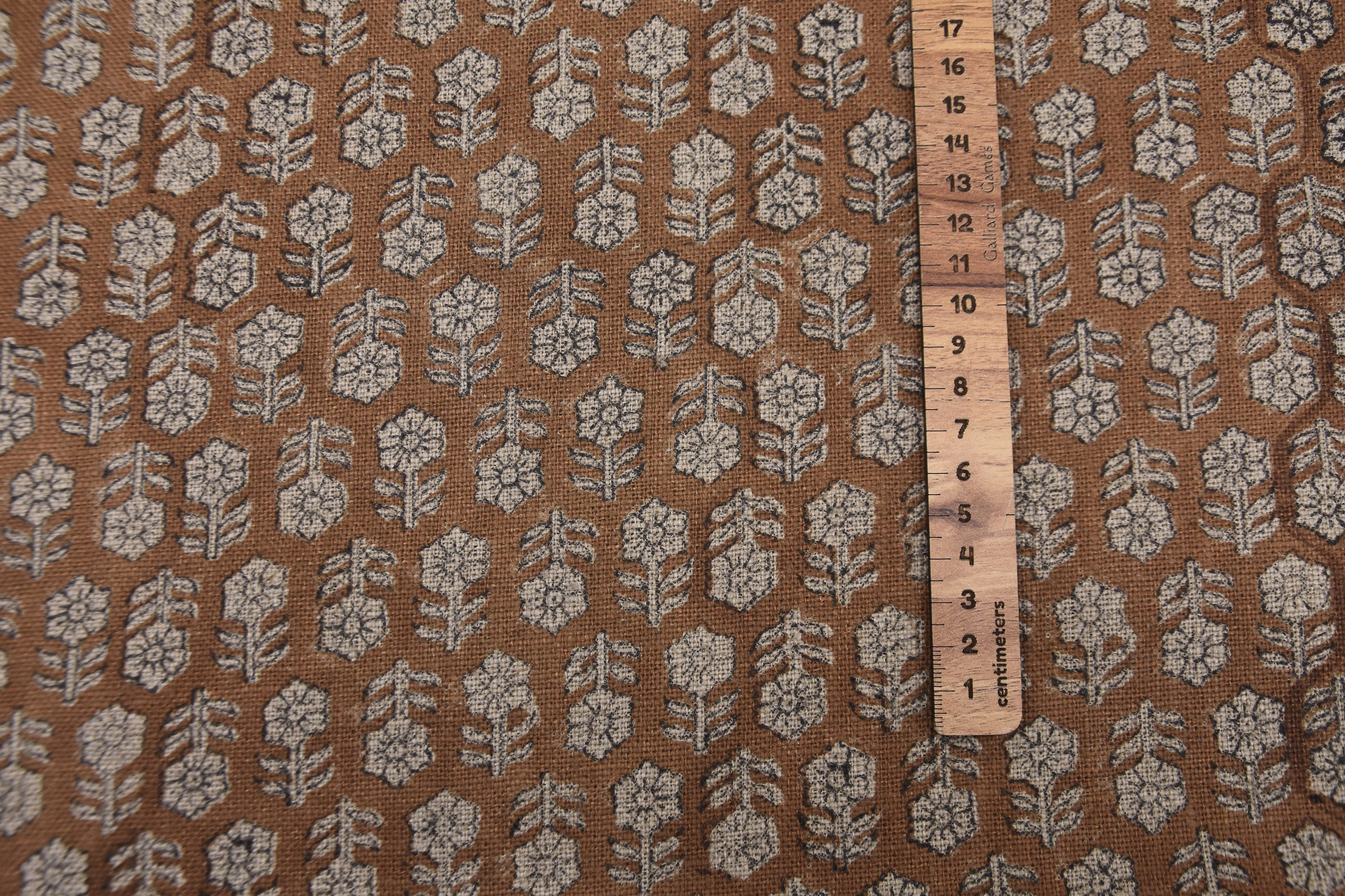 Block print thick linen 58" wide, floral print for upholstery curtains, cushion cover, pillow cover, tablecloth, lampshade - TULSI BUTI