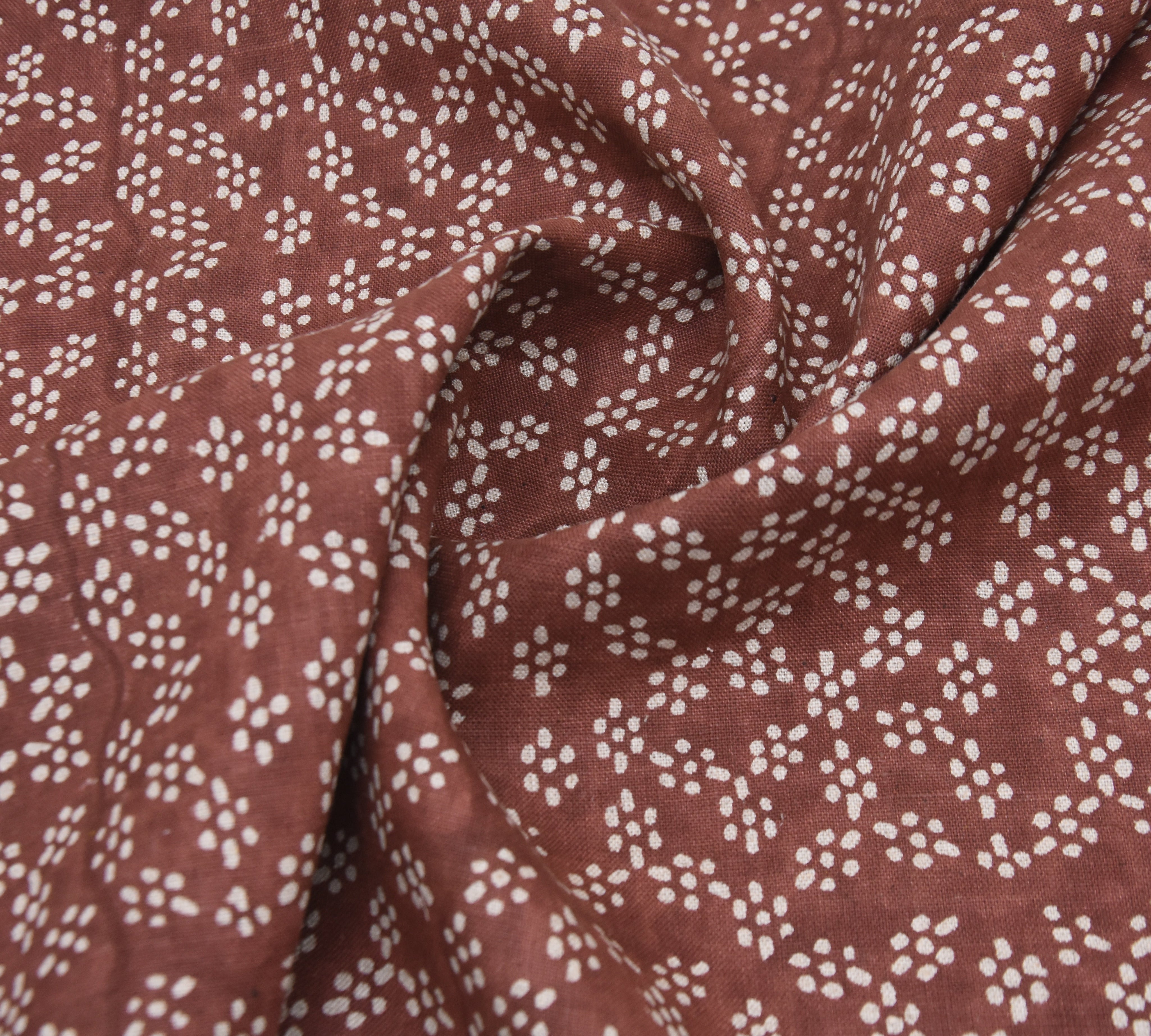 Polka dots pure linen 58" wide block print fabric, linen curtains fabric, hand block linen, Indian textiles - OLA VRISHTI