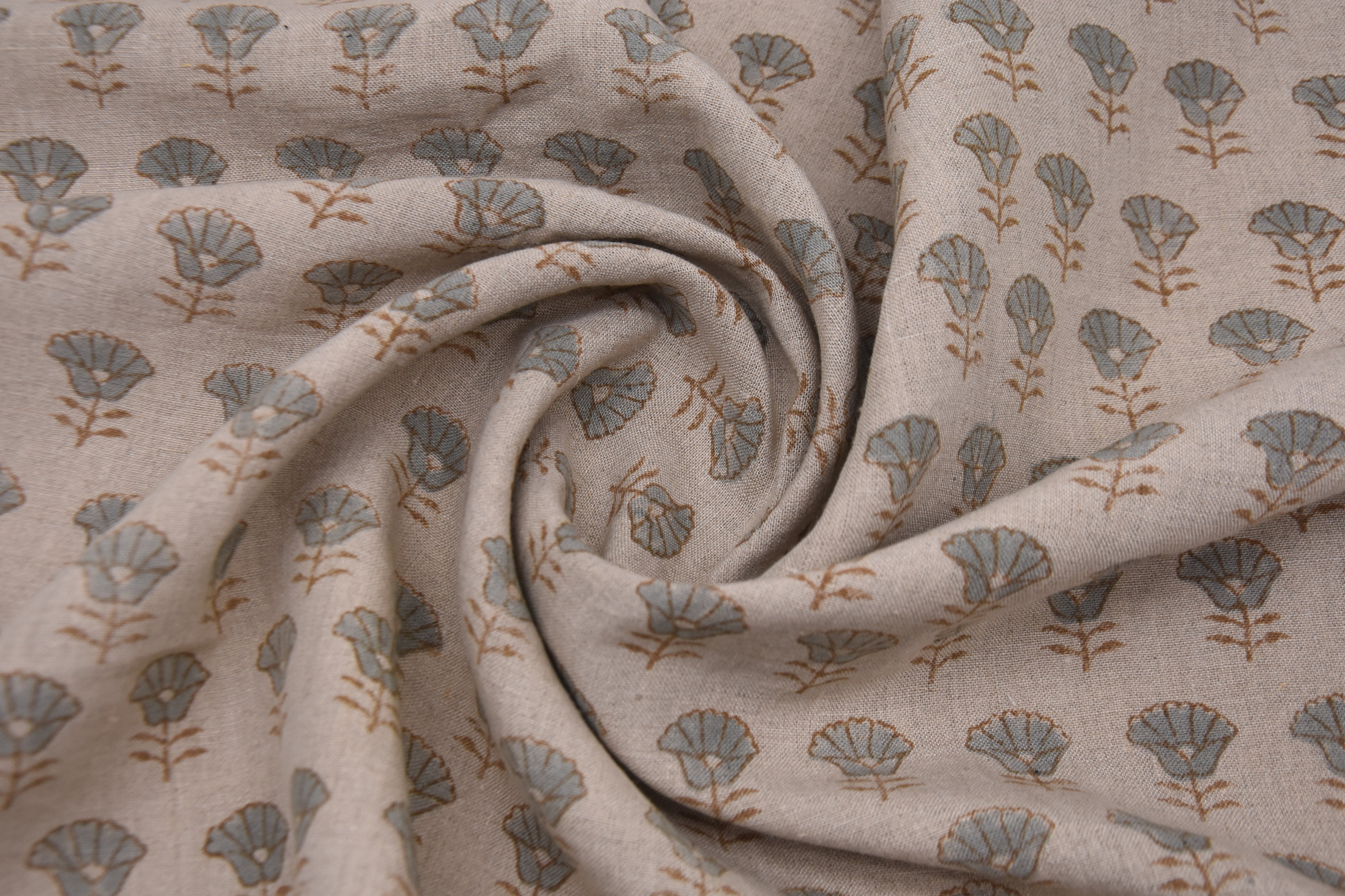 Hand block window curtains, upholstery fabric for pillows, pure linen 58" wide, hand block print, handmade floral art - KOHINOOR