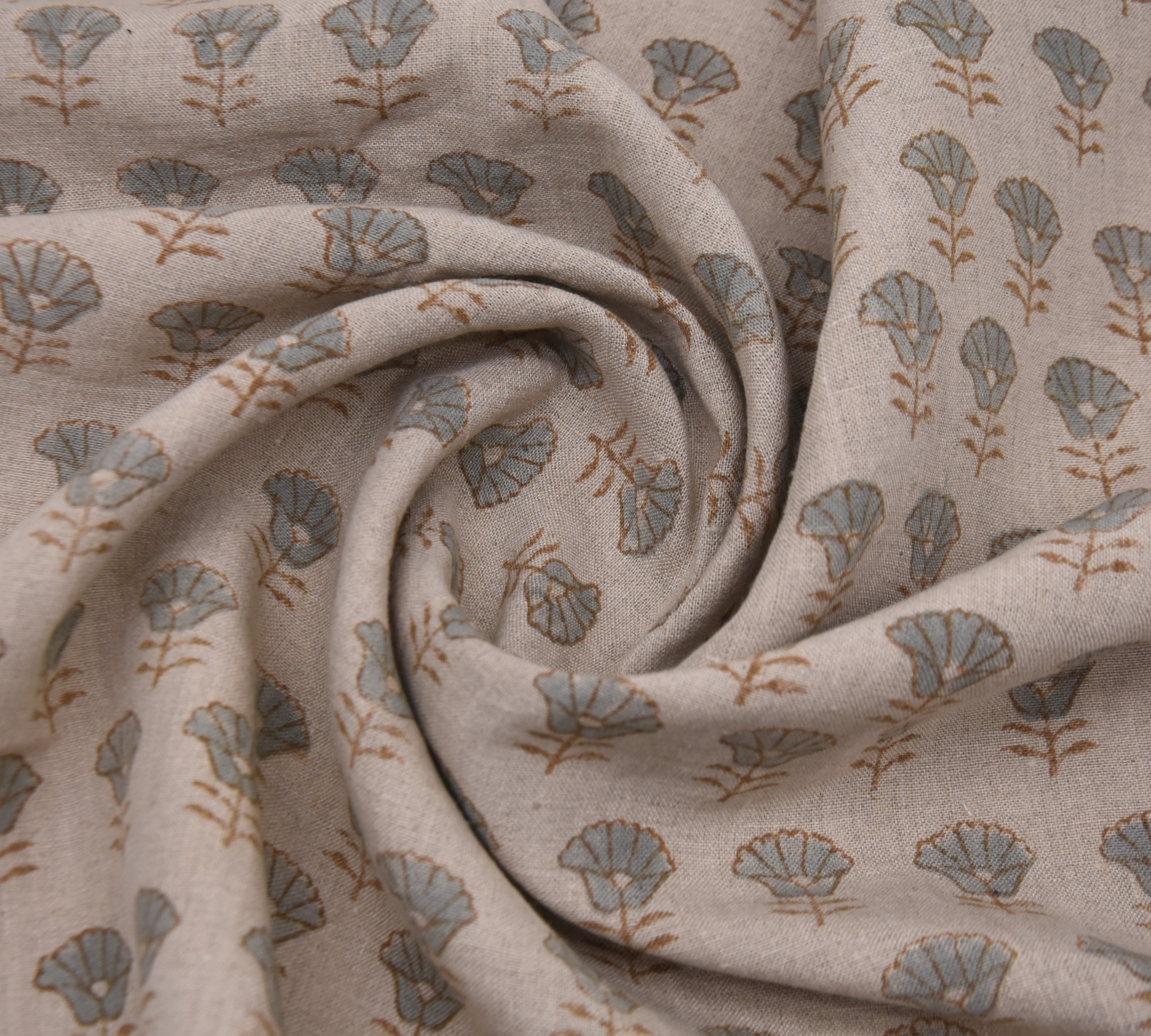 Hand block window curtains, upholstery fabric for pillows, pure linen 58" wide, hand block print, handmade floral art - KOHINOOR