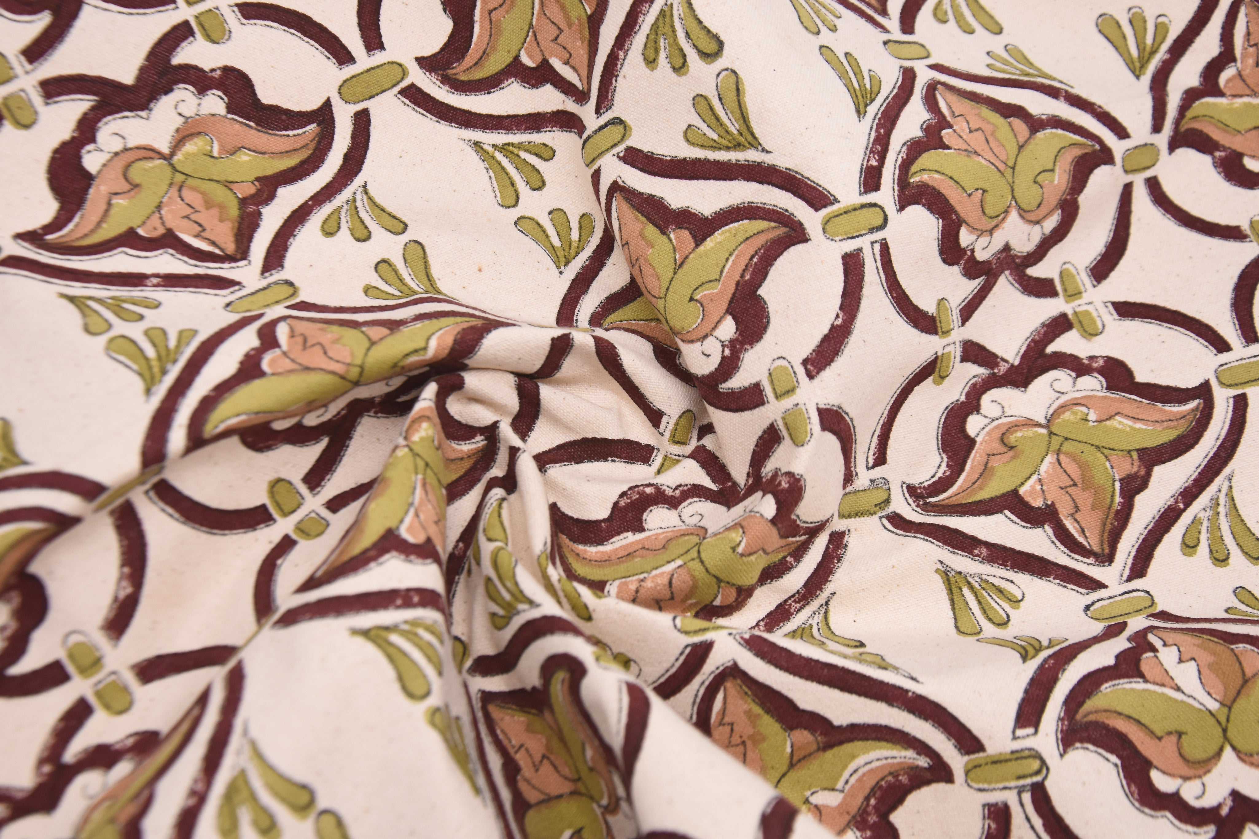 Duck canvas 50" Wide, block print fabric, handmade floral art, Indian linen fabric, cotton cushions and tablecloth - HRIDYAVAN
