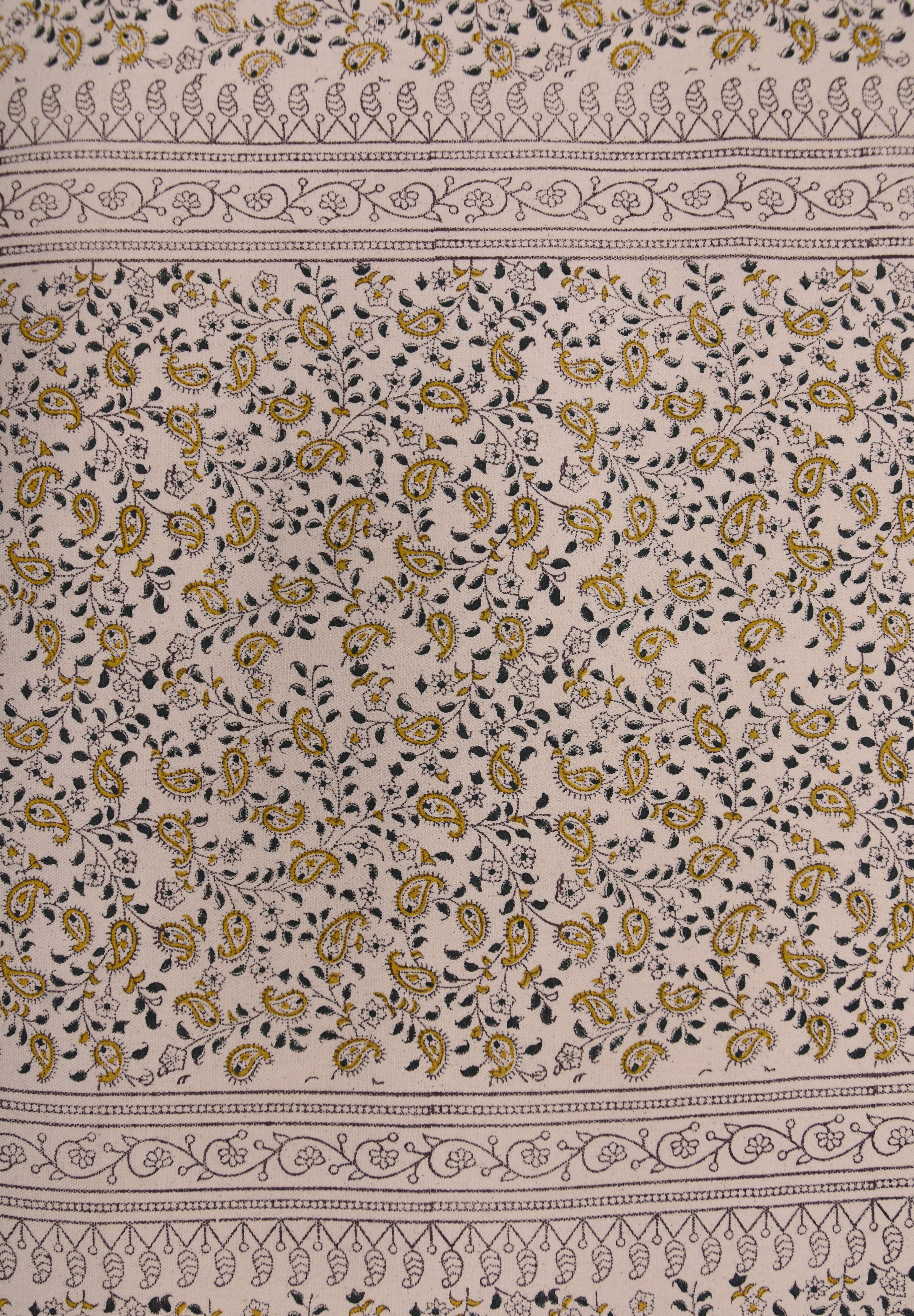 Handmade block print duck canvas 50" wide, cushion fabric, linen floral block print, linen pillow covers - KERI BORDER