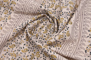 Handmade block print duck canvas 50" wide, cushion fabric, linen floral block print, linen pillow covers - KERI BORDER