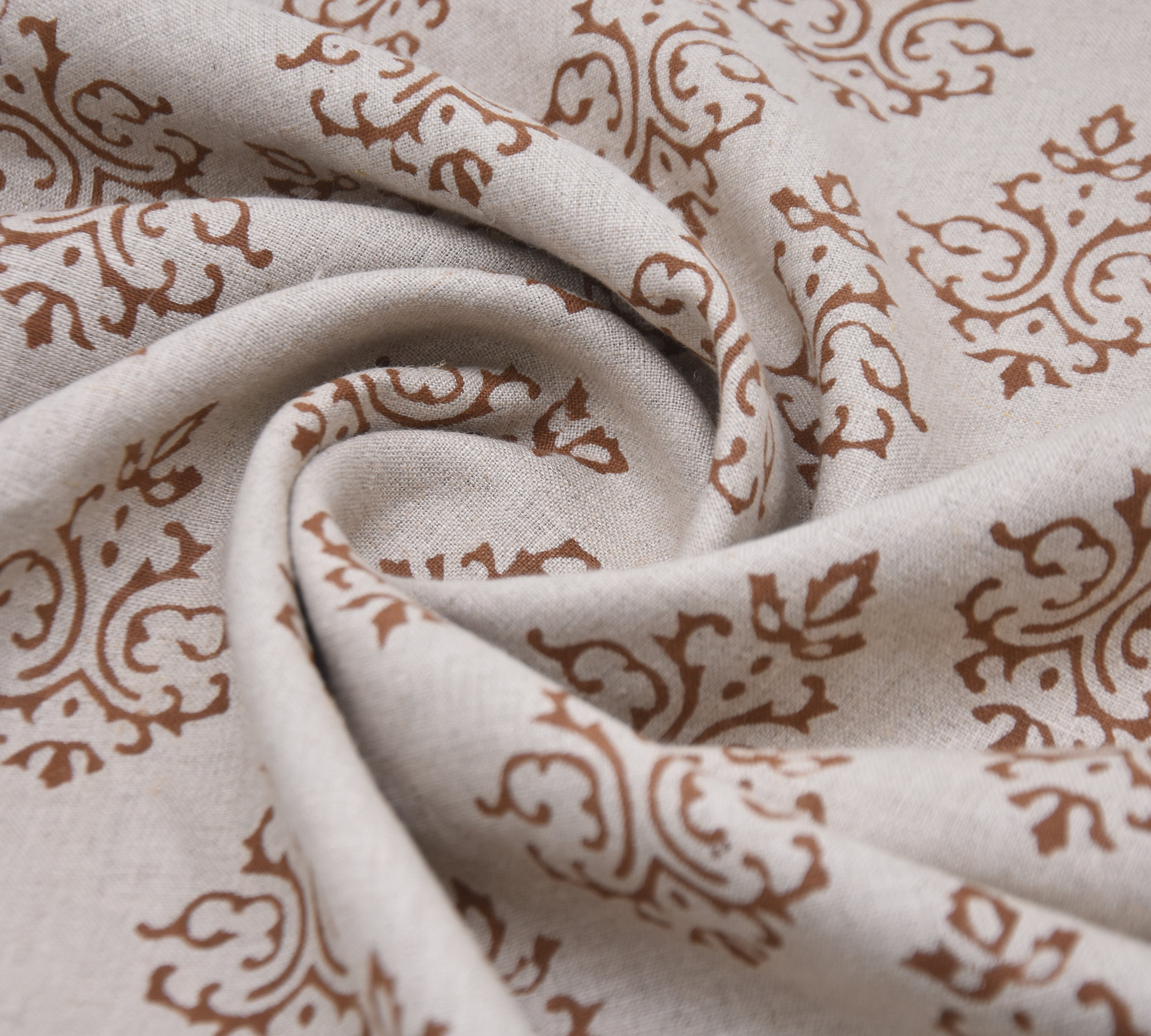 Block print pure linen 58" wide, handmade floral block art, Indian linen fabric, linen cushions and napkins - GAJRAAJ