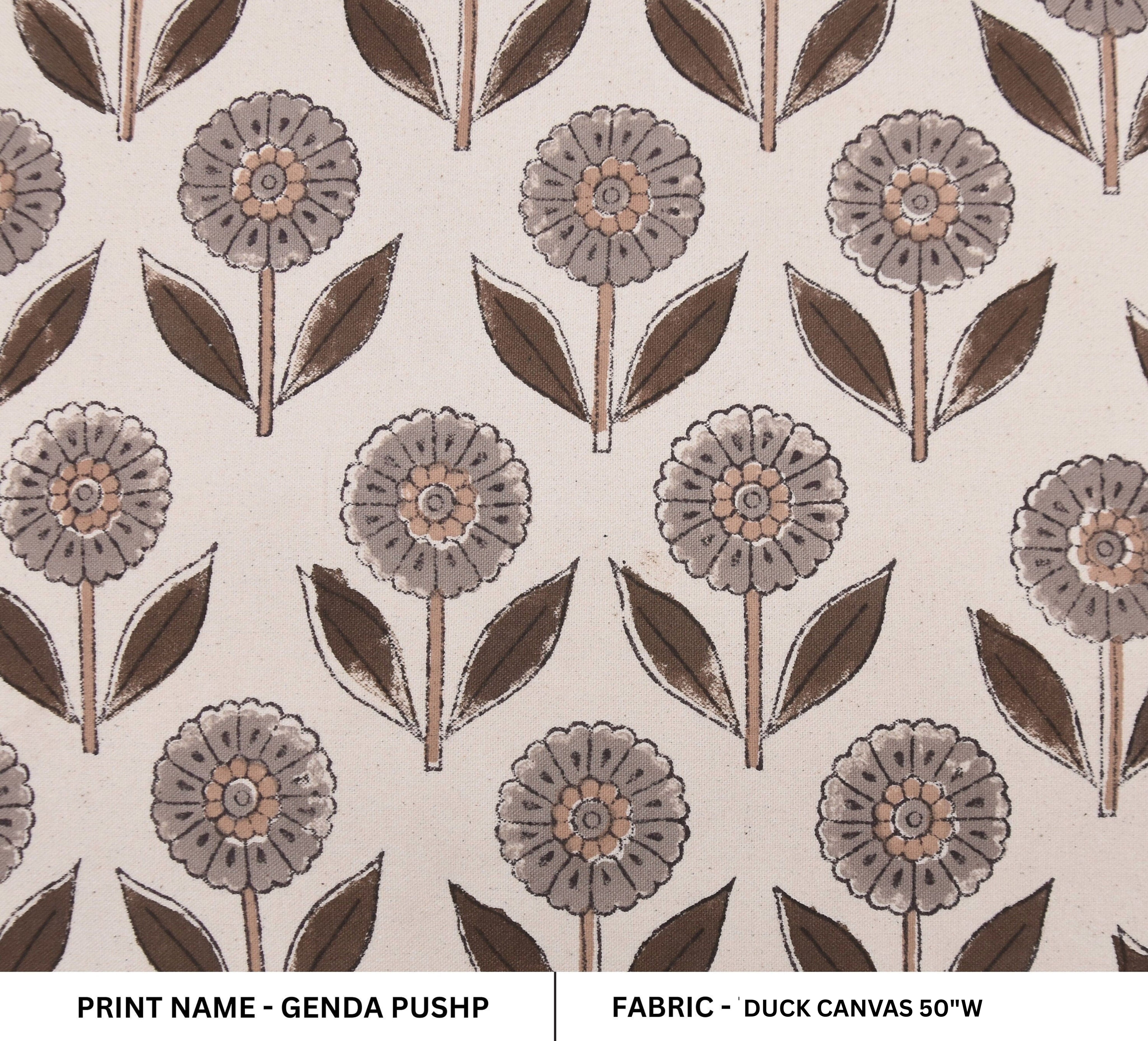Block Print Duck Canvas Genda Pushp Floral Fabric