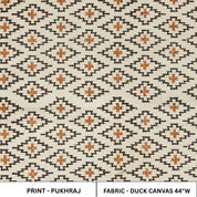 Patterned fabric with geometric design on a beige background