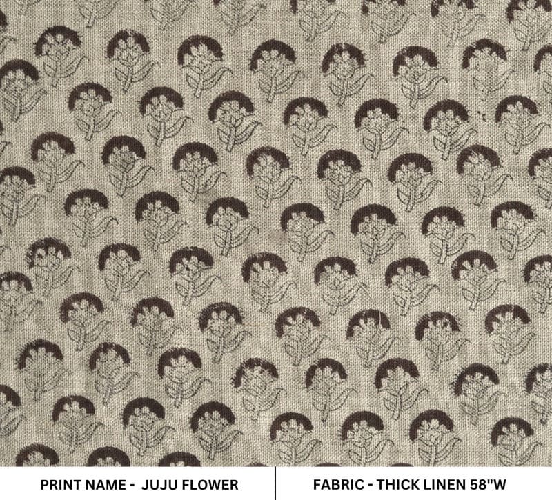 Eco-Friendly Handmade Block Print Beige Thick linen Fabric JuJu Flower