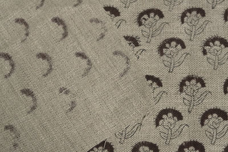 Eco-Friendly Handmade Block Print Beige Thick linen Fabric JuJu Flower