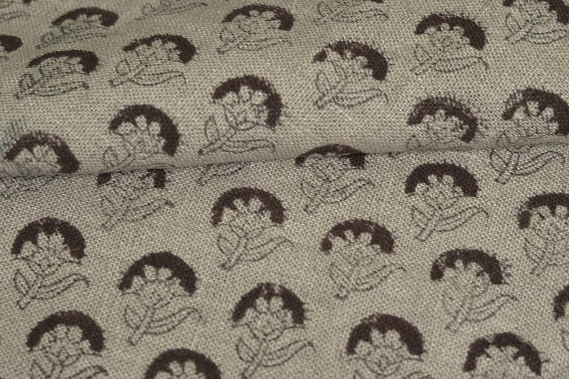 Eco-Friendly Handmade Block Print Beige Thick linen Fabric JuJu Flower