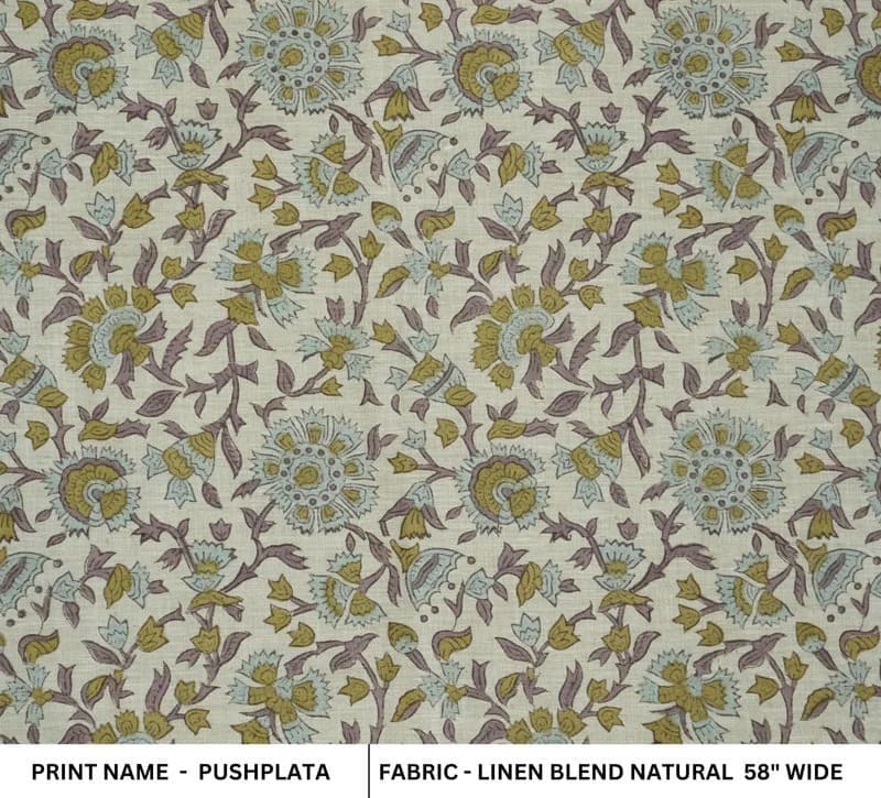 Eco- Friendly Block Print Purple Linen Blend Fabric - Pushplata