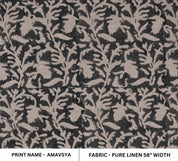 Premium Hand Block Print Beige Floral Pure Linen 58 w Fabric
