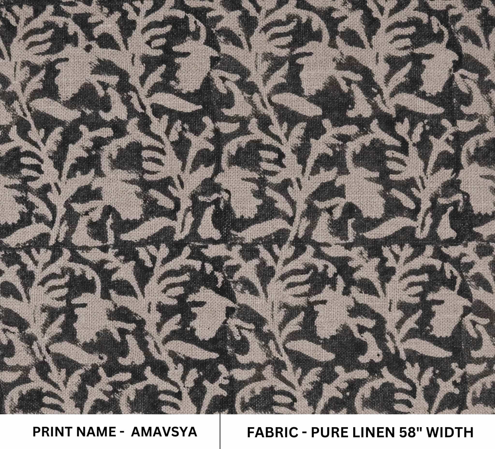 Premium Hand Block Print Beige Floral Pure Linen 58 w Fabric
