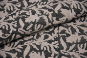 Premium Hand Block Print Beige Floral Pure Linen 58 w Fabric