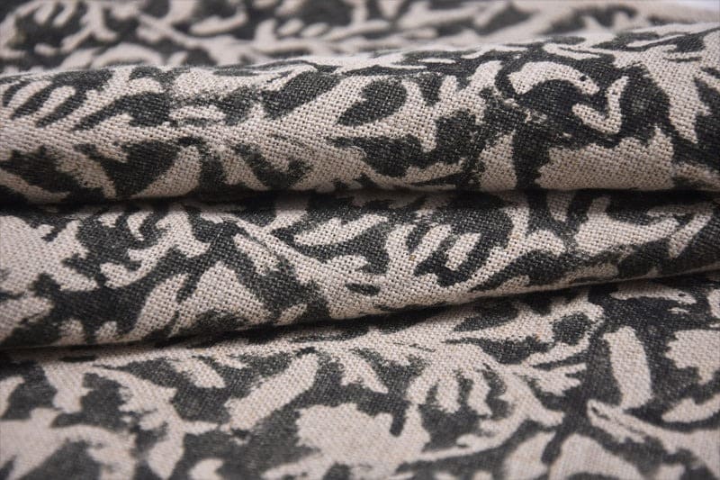 Premium Hand Block Print Beige Floral Pure Linen 58 w Fabric