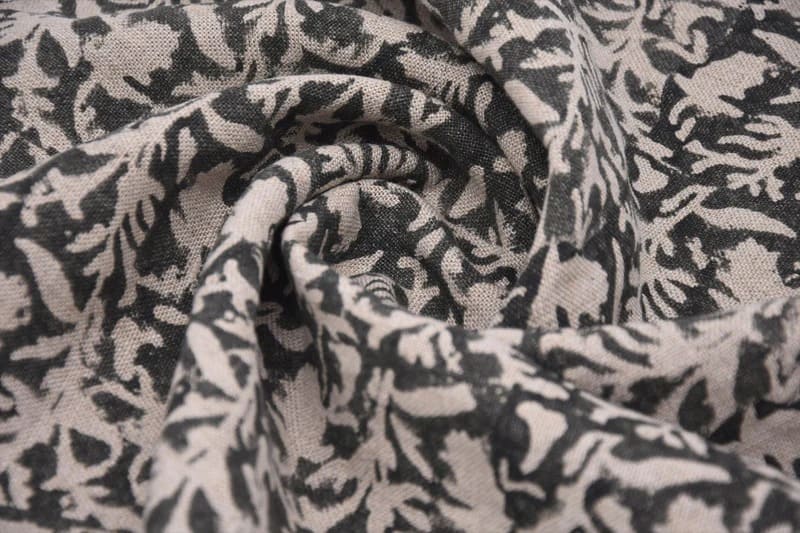 Premium Hand Block Print Beige Floral Pure Linen 58 w Fabric