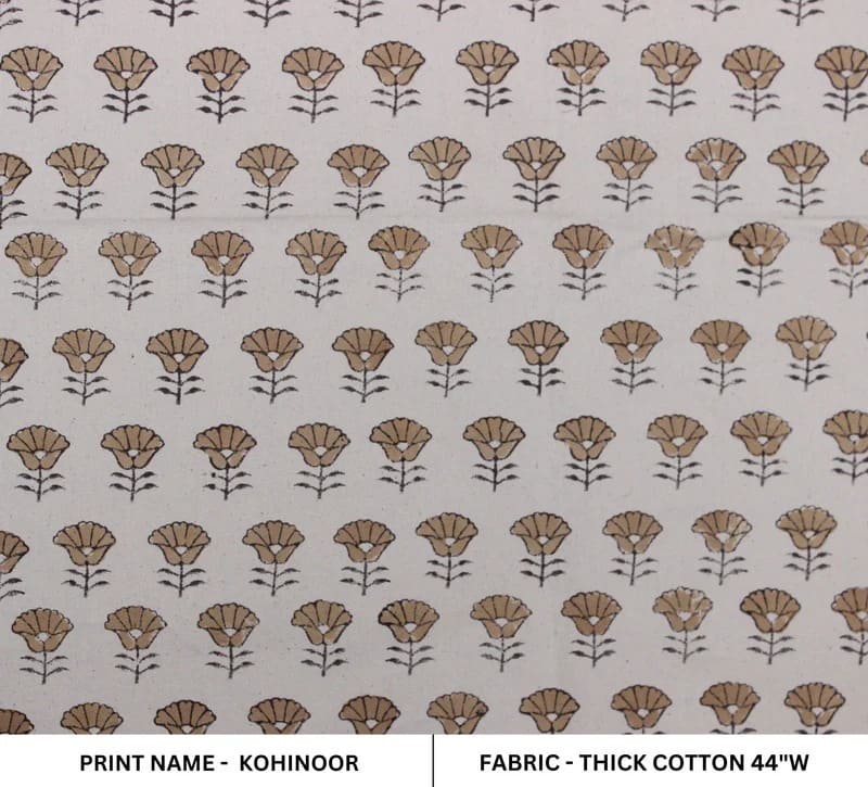 Eco-Friendly Hand Block Print Bronze Duck Canvas Fabric - Kohinoor