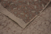 Eco- Friendly Hand Block Print Brown Floral Thick Linen Fabric - Pista