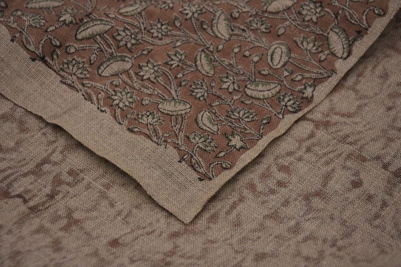 Eco- Friendly Hand Block Print Brown Floral Thick Linen Fabric - Pista