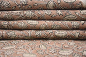 Eco- Friendly Hand Block Print Brown Floral Thick Linen Fabric - Pista